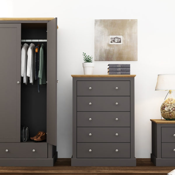 Devon Charcoal and Oak 2 Door Wardrobe - Image 4