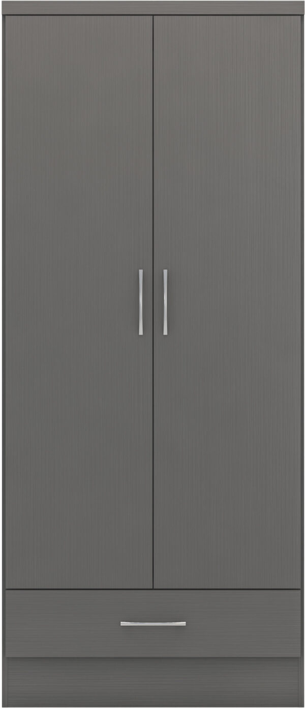 Nevada 2 Door, 1 Drawer,  Wardrobe - Grey 3D Effect